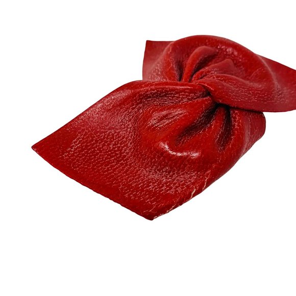 Vintage 1980s Red Bow Faux Leather Shoe Clips - Picture 2 of 6